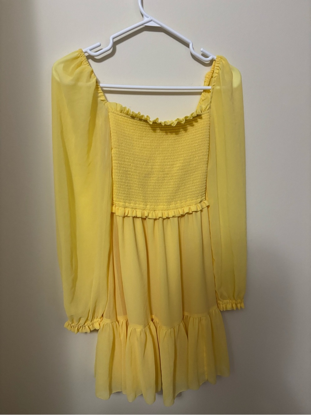 Wilfred Yellow Smocked Chiffon Mini Dress